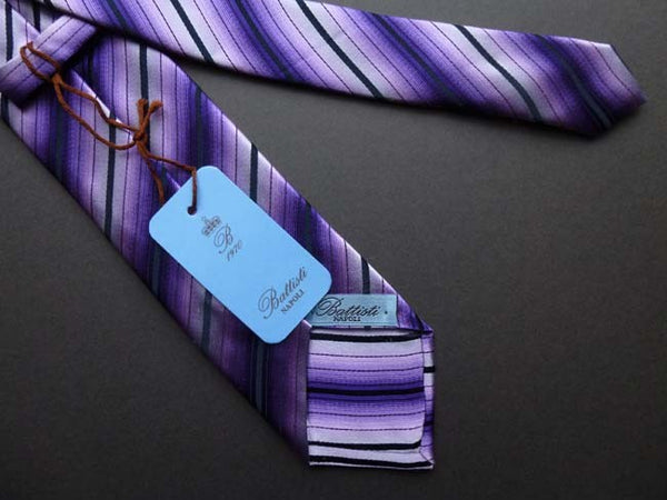 Battisti Tie: Shades of purple with black stripes, pure silk