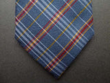 Battisti Tie: Soft slate blue with red/rust plaid, pure silk
