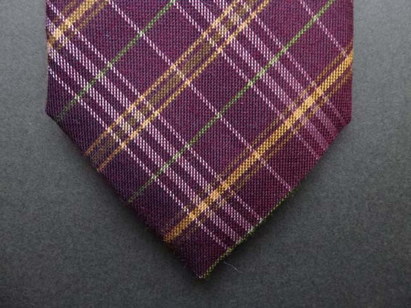 Battisti Tie: Soft burgundy with peach/green plaid, pure silk