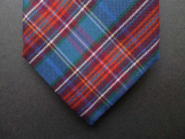 Battisti Tie: Soft blue with red/burgundy plaid, pure silk