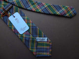 Battisti Tie: Green with blue/yellow/red plaid, pure silk