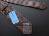 Battisti Tie: Tan with brown/cadet check, pure silk