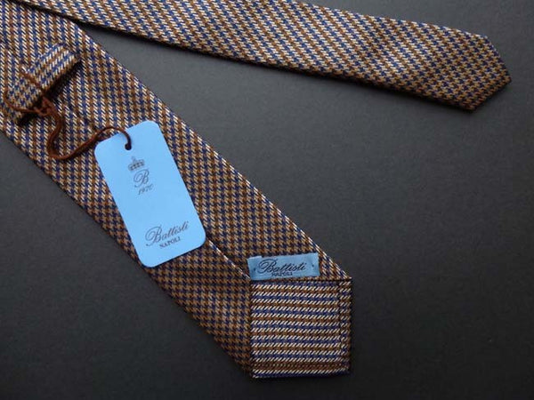 Battisti Tie: Tan with brown/cadet check, pure silk