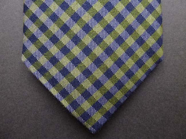 Battisti Tie: Soft green & blue check, pure silk