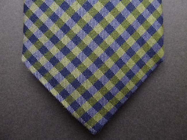 Battisti Tie: Soft green & blue check, pure silk