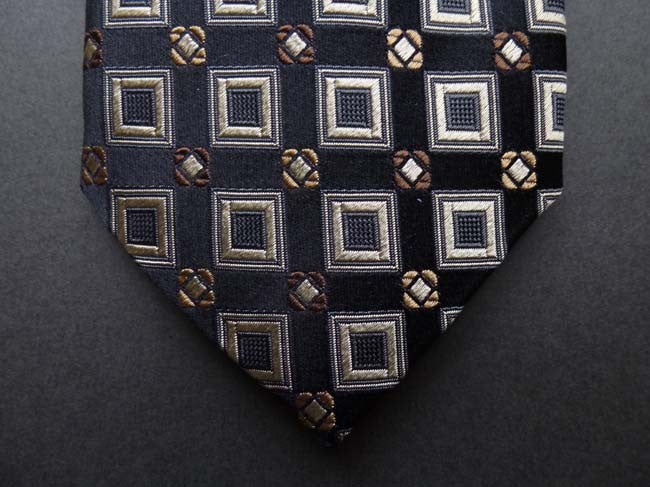 Battisti Tie: Black with tan square pattern, pure silk