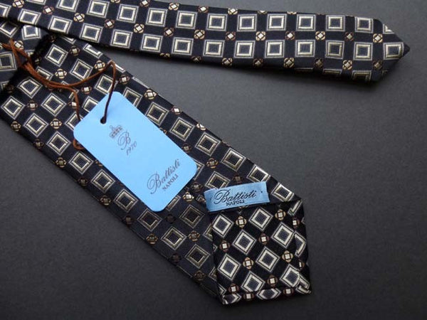 Battisti Tie: Black with tan square pattern, pure silk