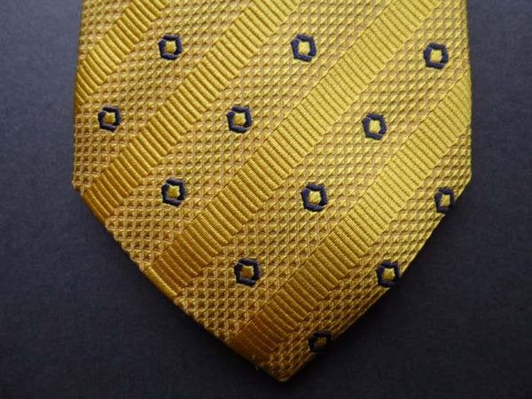 Battisti Tie: Golden yellow with midnight circular pattern, pure silk