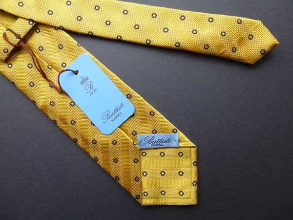 Battisti Tie: Golden yellow with midnight circular pattern, pure silk