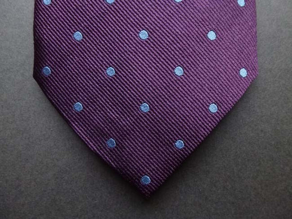 Battisti Tie: Plum with pale blue polkadots, pure silk