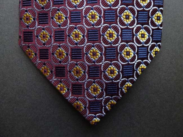 Battisti Tie: Burgundy with sky/navy pattern, pure silk