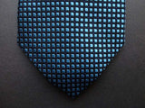 Battisti Tie: Aqua & black grid pattern, pure silk