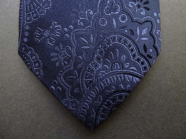 Battisti Tie: Dark navy tonal paisleys, pure silk