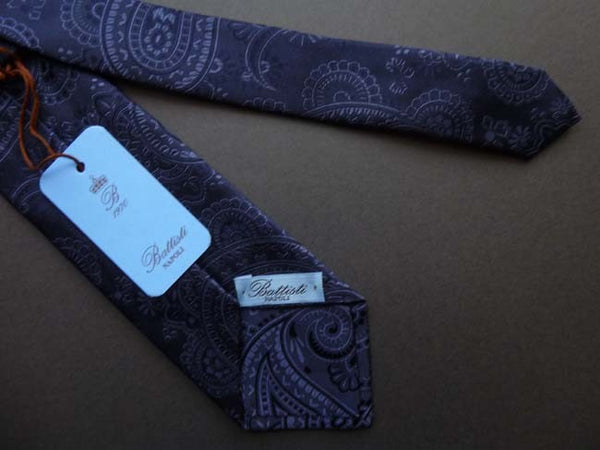 Battisti Tie: Dark navy tonal paisleys, pure silk