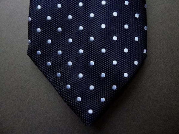 Battisti Tie: Dark navy with light blue polkadots, pure silk