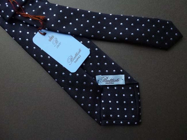 Battisti Tie: Dark navy with light blue polkadots, pure silk