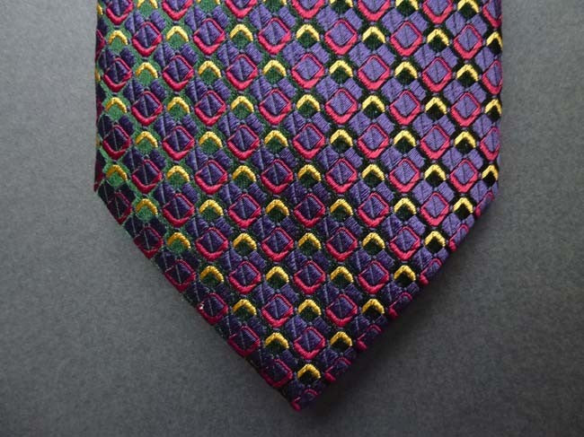 Battisti Tie: Plum with hunter/red/gold pattern, pure silk