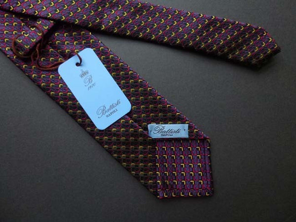 Battisti Tie: Plum with hunter/red/gold pattern, pure silk