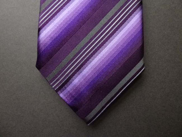 Battisti Tie: Shades of dark purple with black stripes, pure silk