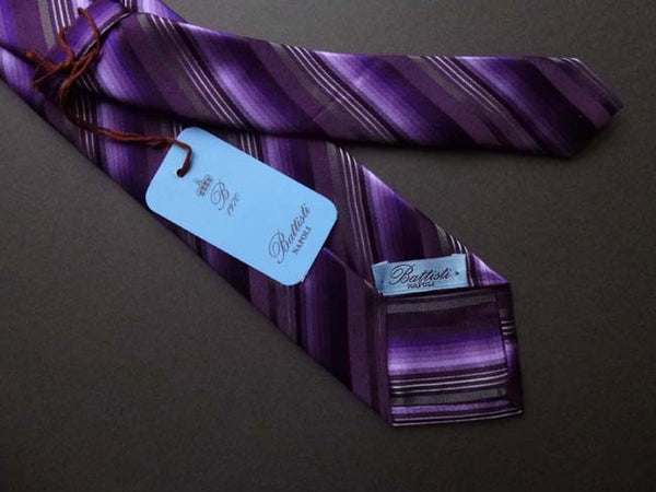 Battisti Tie: Shades of dark purple with black stripes, pure silk