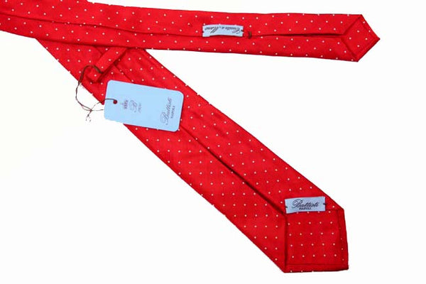 Battisti Tie: Christmas red with white polka dots, pure silk