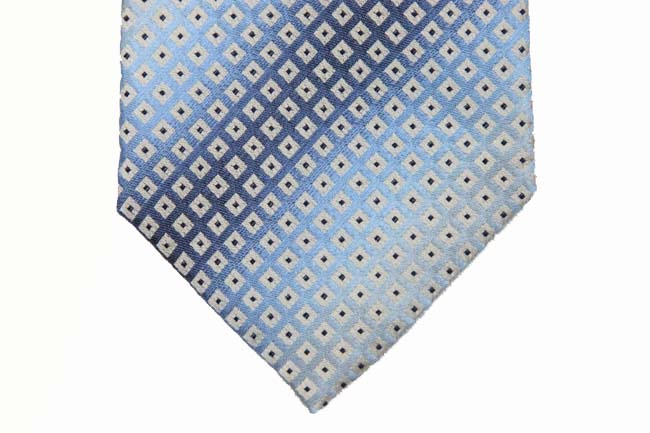 Battisti Tie: Ombre shades of blue with grey and black diamond pattern, pure silk