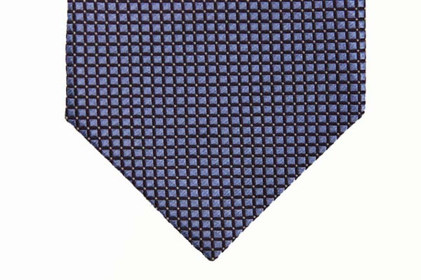 Battisti Tie: Brown with periwinkle blue square pattern, pure silk