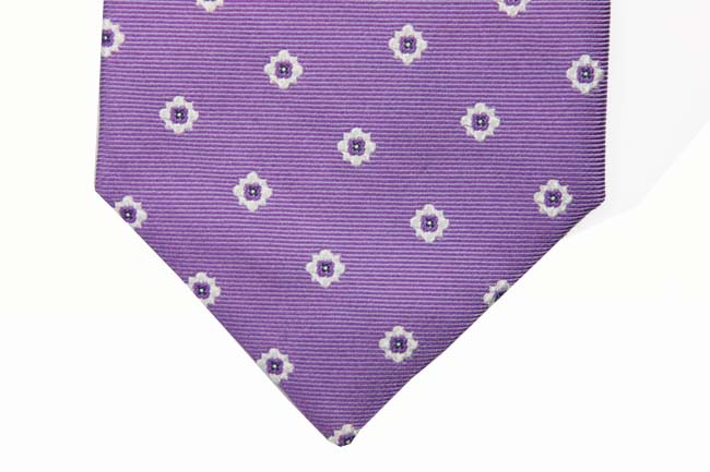 Battisti Tie: Purple with white floral pattern, pure silk