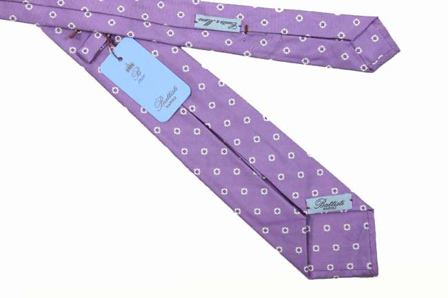 Battisti Tie: Purple with white floral pattern, pure silk