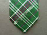 Battisti Tie: Green with purple/white plaid, pure silk