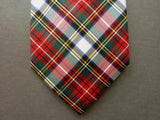 Battisti Tie: Red with hunter/white/blue/yellow plaid, pure silk