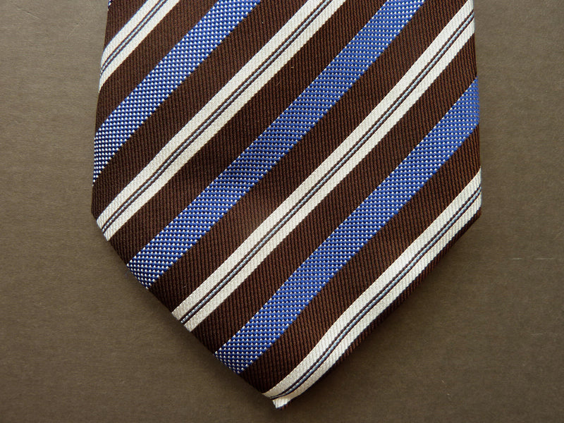 Battisti Tie: Brown with blue/white stripes, 7-fold, pure silk