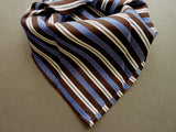 Battisti Tie: Brown with blue/white stripes, 7-fold, pure silk