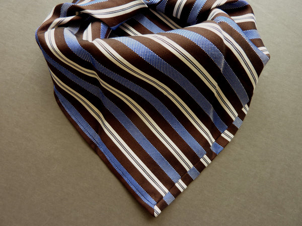 Battisti Tie: Brown with blue/white stripes, 7-fold, pure silk