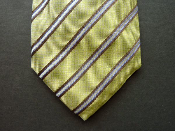 Battisti Tie: Soft yellow with brown/sky/white stripes, 7-fold, pure silk