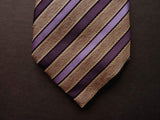 Battisti Tie: Heathered beige with soft purple/lavender stripes, 7-fold, pure silk