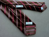 Battisti Tie: Rich brown with fucsia/purple/white stripes, 7-fold, pure silk