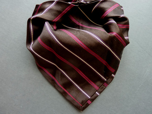 Battisti Tie: Rich brown with fucsia/purple/white stripes, 7-fold, pure silk