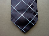 Battisti Tie: Navy blue jacquard plaid with white windowpane, 7-fold, pure silk