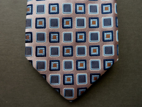 Battisti Tie: Soft pink with blue squares, 7-fold, pure silk