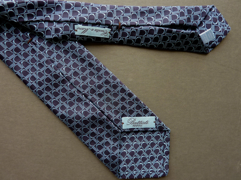 Battisti Tie: Navy blue with light blue stirrups, 7-fold, pure silk