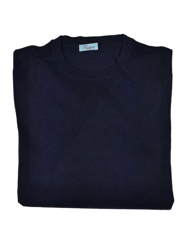 Battisti Sweater: Navy Blue, Crew neck, cashmere silk blend