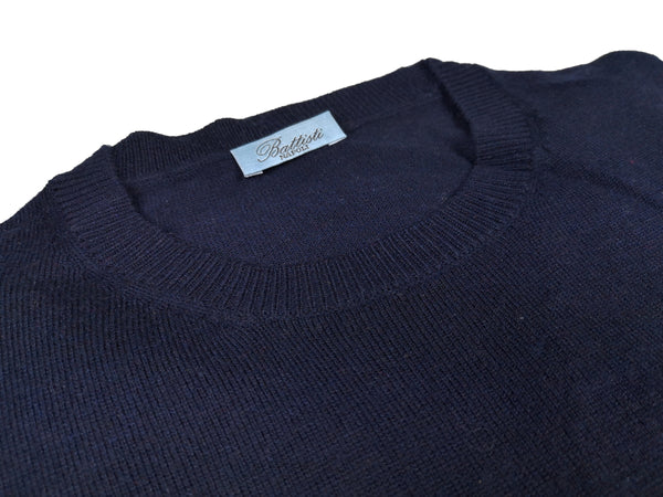 Battisti Sweater: Navy Blue, Crew neck, cashmere silk blend