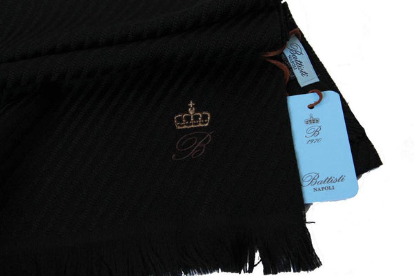 Battisti Scarf: Black twill weave, Battisti logo & crown, Zegna Baruffa wool