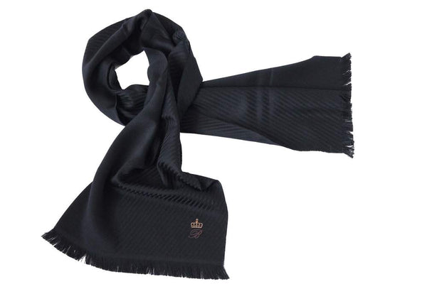 Battisti Scarf: Midnight blue twill weave, Battisti logo & crown, Zegna Baruffa wool