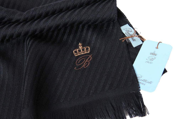 Battisti Scarf: Midnight blue twill weave, Battisti logo & crown, Zegna Baruffa wool