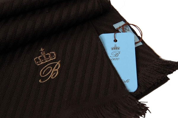 Battisti Scarf: Brown twill weave, Battisti logo & crown, Zegna Baruffa wool