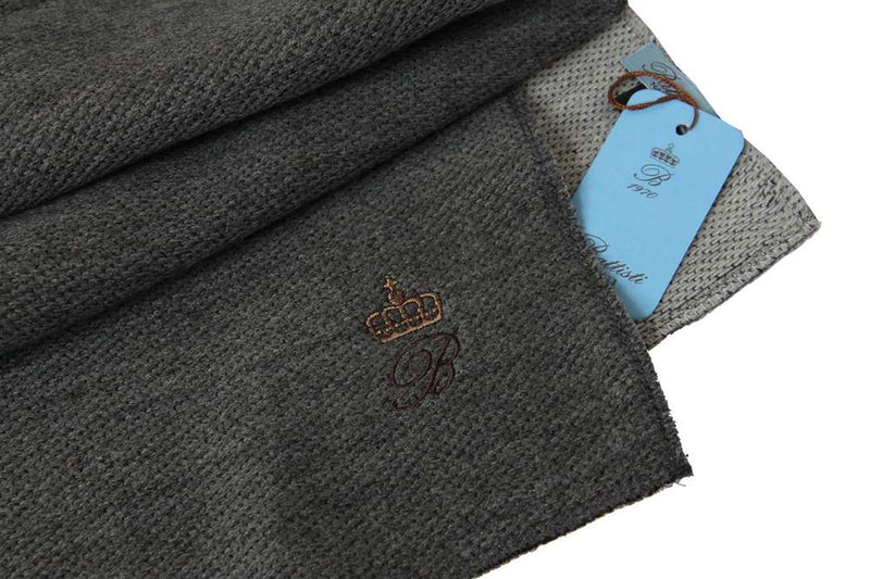 Battisti Scarf: Grey plush weave, Battisti logo & crown, pure wool