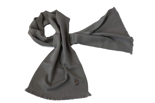 Battisti Scarf: Grey twill weave, Battisti logo & crown, Zegna Baruffa wool