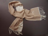 Battisti Scarf: Tan with cream stripes, Battisti logo, double-faced Zegna Baruffa wool